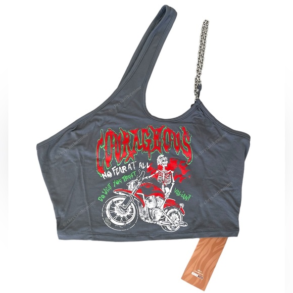 NWT • One Shoulder Cut Out Chain Top - Picture 3 of 13